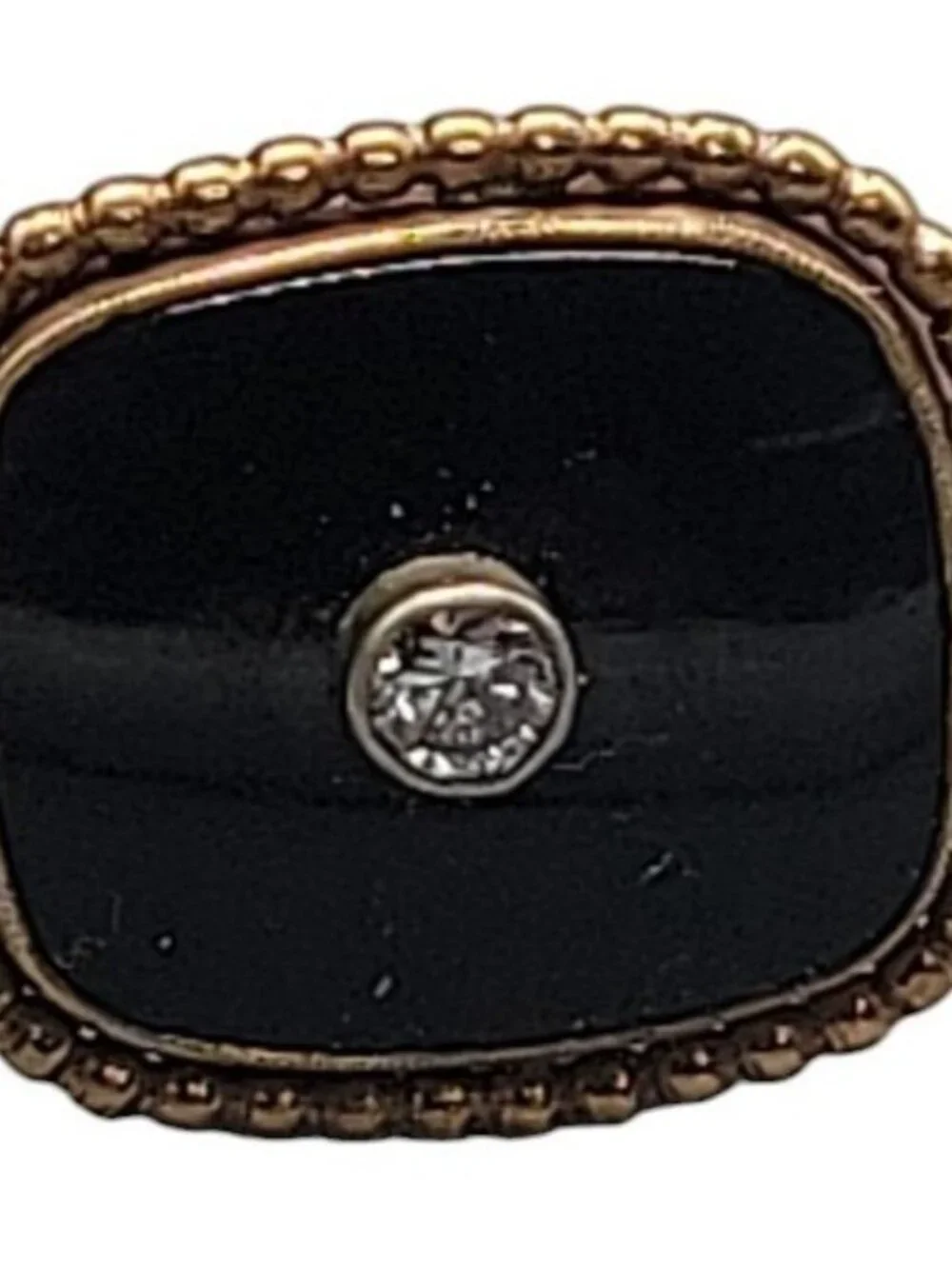 14k Black Onyx Inlay Mens Tie Tack Mine Cut Diamond Antique Early 1900s Art Deco